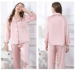 Silk Pajamas - Women's Long-Sleeve Set With Pockets