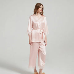 Silk Pajamas - Sleeves Long Pants Elegant Homewear