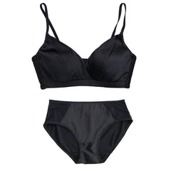 Silk Bra Set -  Wire-Free Thin Mold Cup Blue & Black