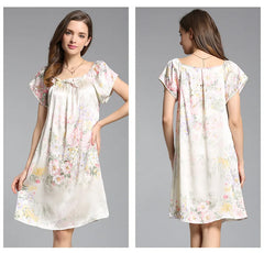 Silk Nightgown - Short Sleeve Women's Fashion Casual