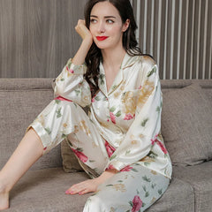 Silk Pajamas - 100% Real Print Long Sleeve Sleepwear