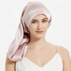 Silk Bonnets Hair Cap Long with Elastic Tie Adjustable