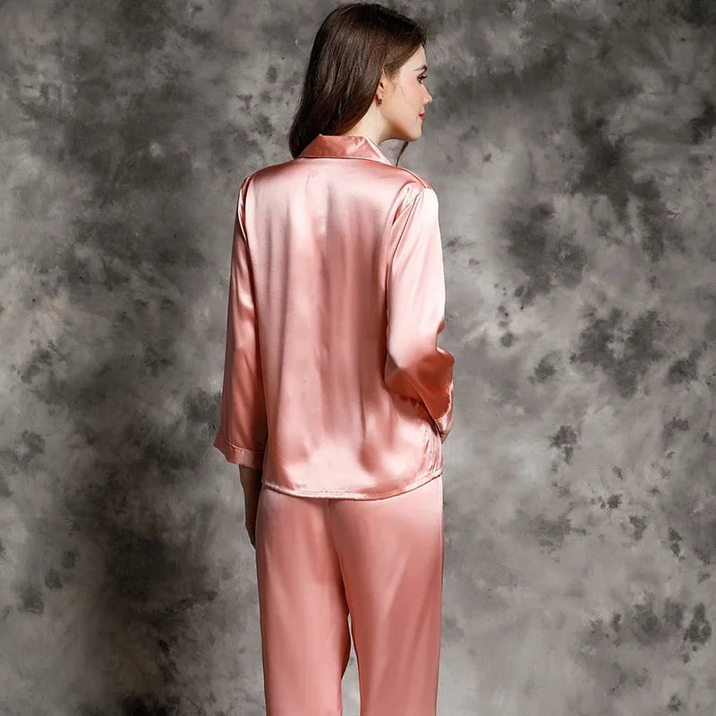 Silk Pajamas Women's Mulberry Spring Autumn Service Long-Sleeved