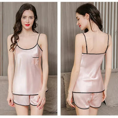 Silk Camisole Sets - Sleeveless Summer Pajamas With Pockets