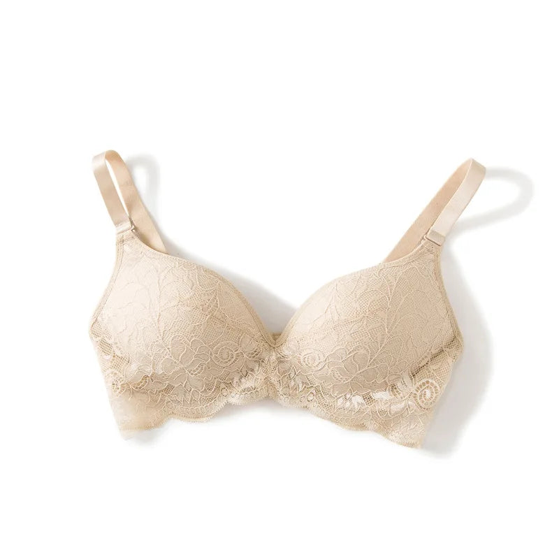 Silk Lace Bra Push-Up 100% Natural Silk Wire-Free Thin Padding White & Pink