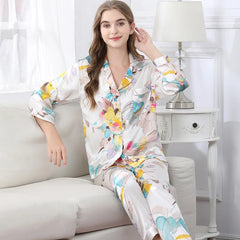 Silk Pajamas - 100% Real Print Long Sleeve Sleepwear