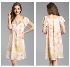 Silk Nightgown - Short Sleeve Women's Fashion Casual