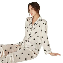 Silk Pajamas - Wave Dot Print Long Sleeve Set