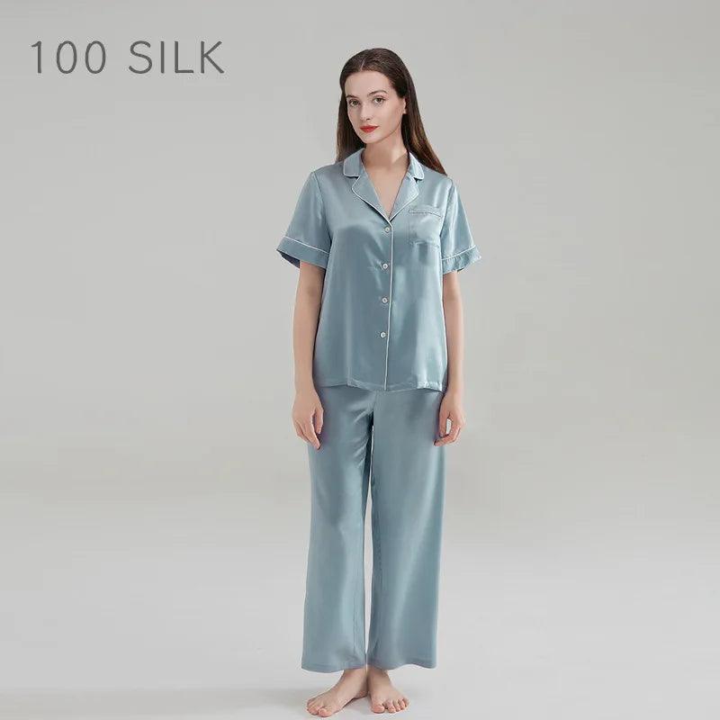 Silk Pajamas - Premium 100% Silk Sleepwear Short Sleeve & Long Pants - LANI SILK 