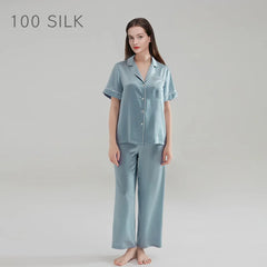 Silk Pajamas - Premium 100% Silk Sleepwear Short Sleeve & Long Pants