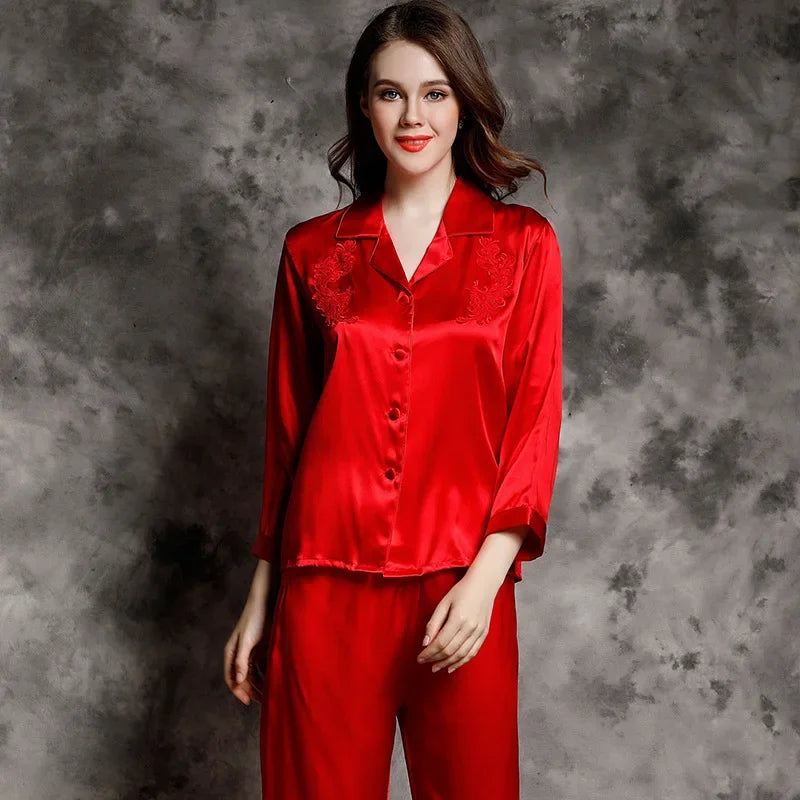 Silk Pajamas Women's Mulberry Spring Autumn Service Long-Sleeved