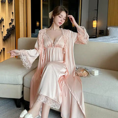 Silk Dress Satin Suit Lace Nightdress Kimono Sleepwear Lady