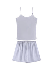 Silk Camisole Sets and Shorts Sleeveless Chic Summer Solid Camisoles