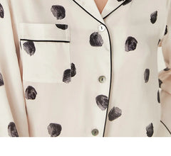 Silk Pajamas - Wave Dot Print Long Sleeve Set