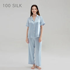 Silk Pajamas - Premium 100% Silk Sleepwear Short Sleeve & Long Pants