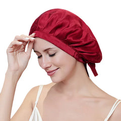 Silk Bonnets Sleep Cap Night Hat with Adjustable Ribbons Hair