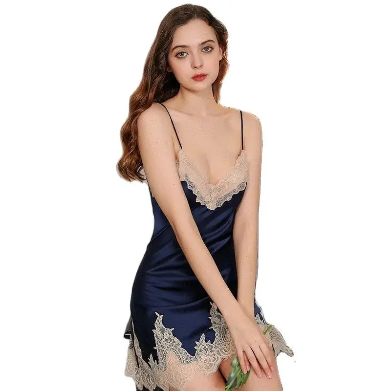 Silk Nightgown - Lace Backless Sling Sleep Dress