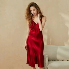 Silk Nightgown - Spaghetti Straps Elegant V Neck