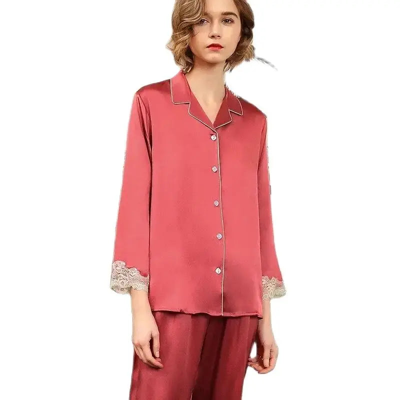 Silk Pajamas Genuine Women Fashion Elegant Lace Satin Sleepwear