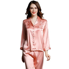 Silk Pajamas Women's Mulberry Spring Autumn Service Long-Sleeved