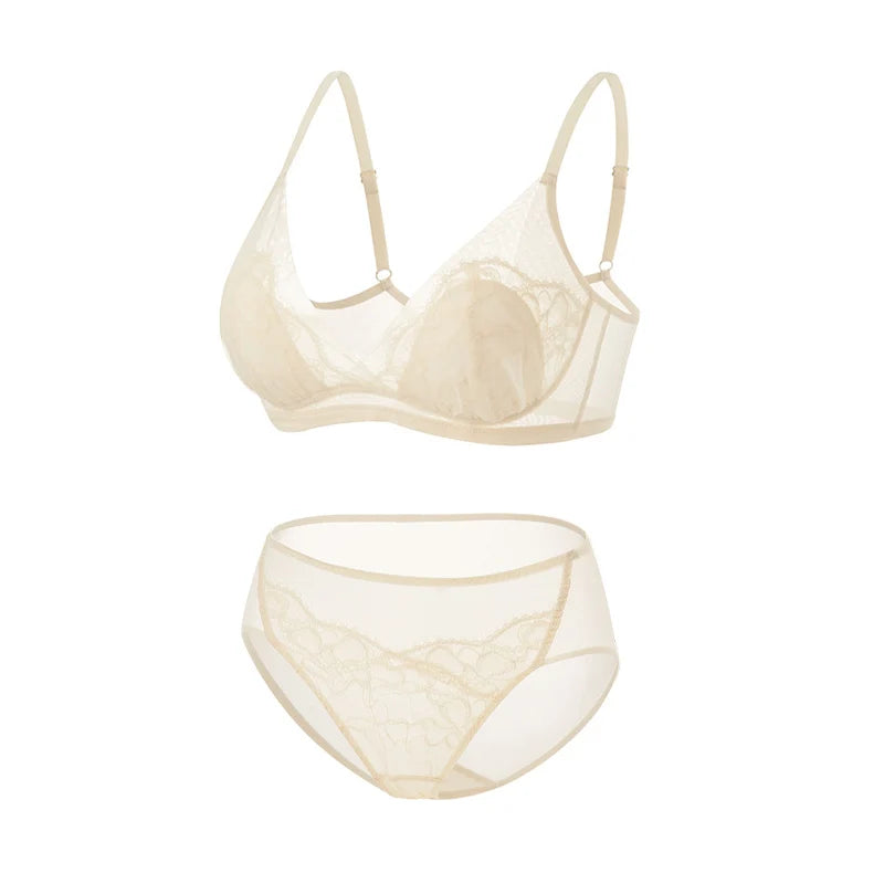 Silk Bra Set - 100% Real Silk Lining Wire-Free Thin Cup 2025