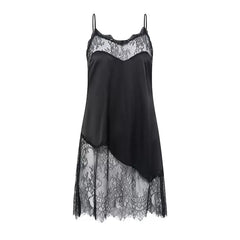 Silk Nightgown - Spaghetti Straps Lace Backless Sleepwear