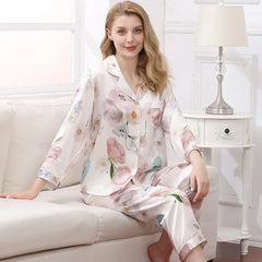 Silk Pajamas - 100% Real Print Long Sleeve Sleepwear