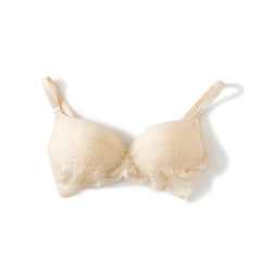 Silk Lace Bra Push-Up 100% Natural Silk Wire-Free Thin Padding White & Pink