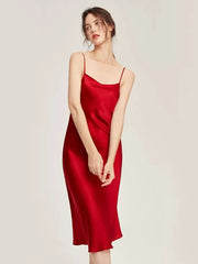 Silk Dress Homewear Sexy Sling Solid V Neck Skin-friendly Night Skirt