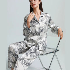 Silk Pajamas Printed Female Summer Long-sleeved Home Suit