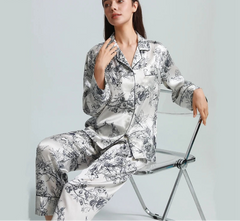 Silk Pajamas Printed Female Summer Long-sleeved Home Suit