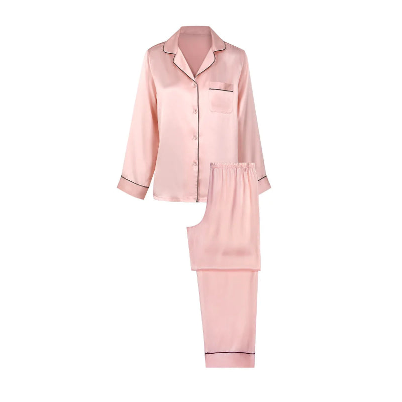 Silk Pajamas - Solid Long Sleeve Comfortable Loungewear