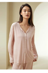 Silk Pajamas - V Neck Long Pants Elegant Loungewear