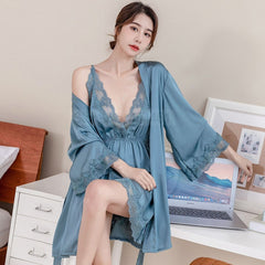 Nightdress Robe Suit Women  Bridal Wedding Two-pieces Sleep Set Summer