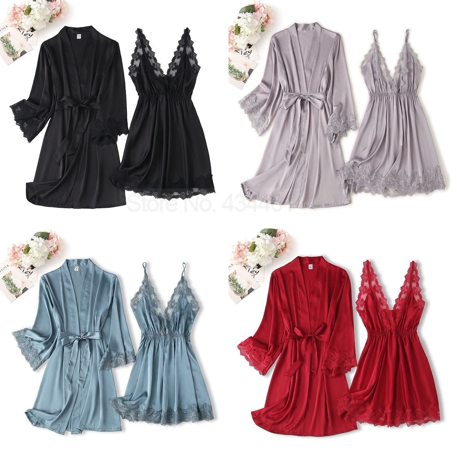 Nightdress Robe Suit Women  Bridal Wedding Two-pieces Sleep Set Summer